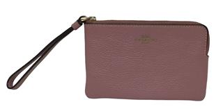 COACH WOMEN'S CORNER ZIP WRISTLET PEBBLED LEATHER LIGHT PINK